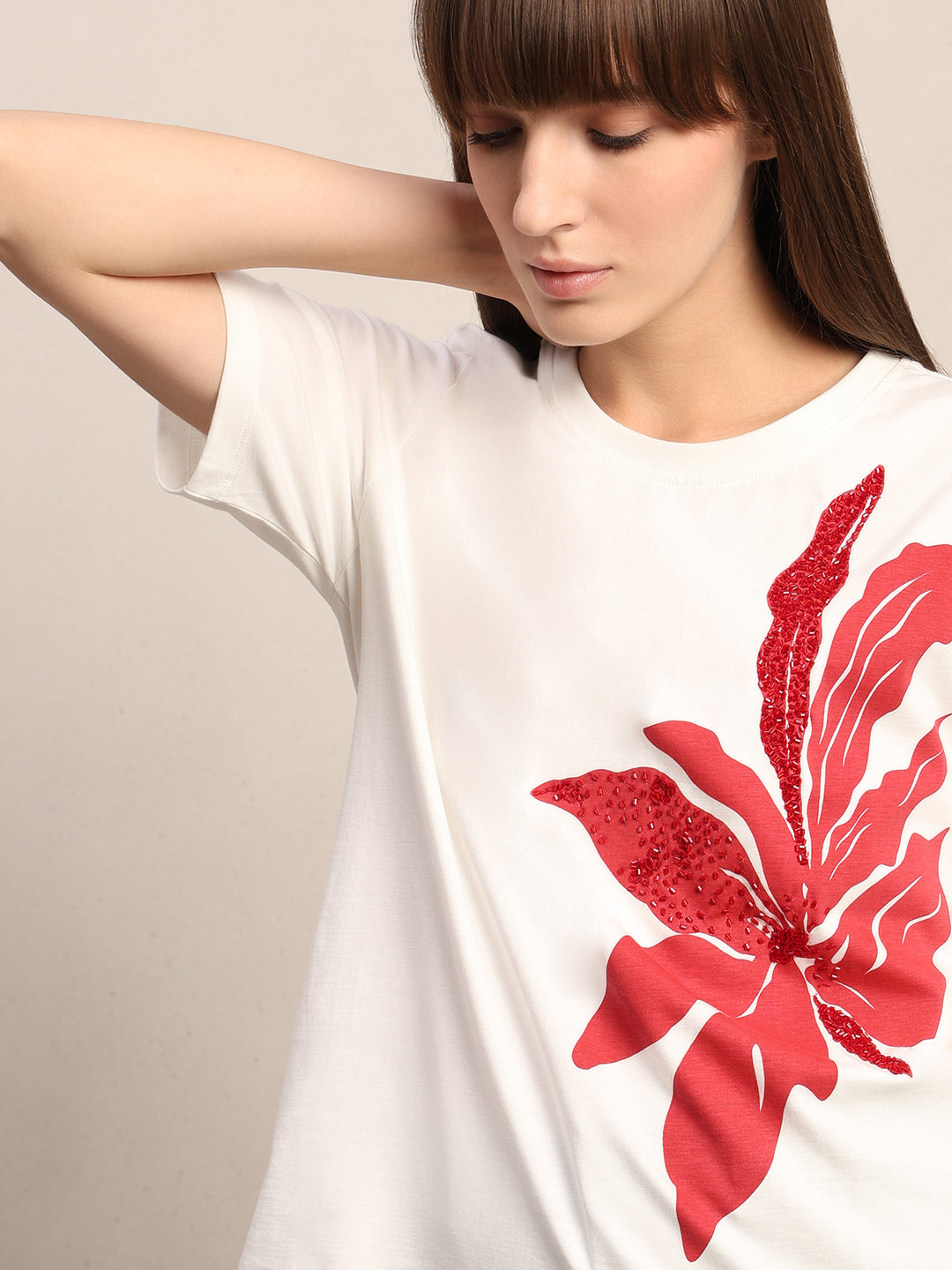 White Printed Cotton T-shirt