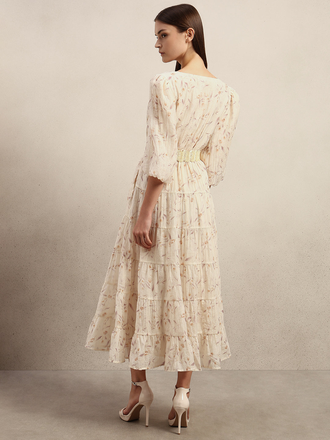 Ecru Floral Midi Dress