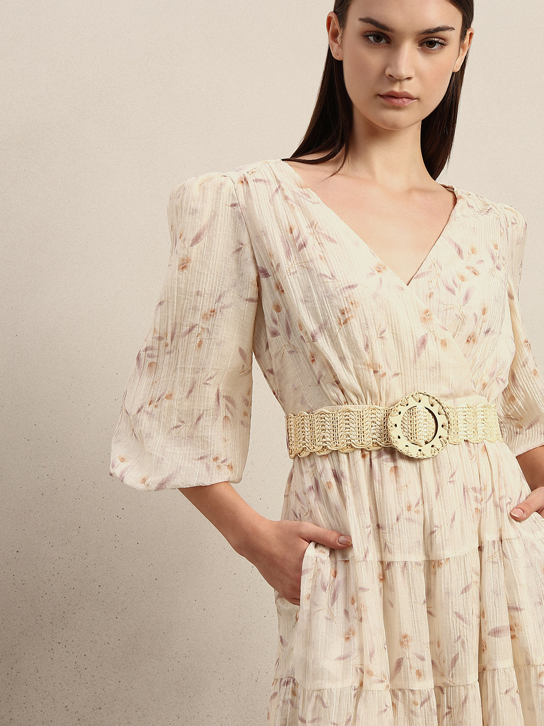 Ecru Floral Midi Dress