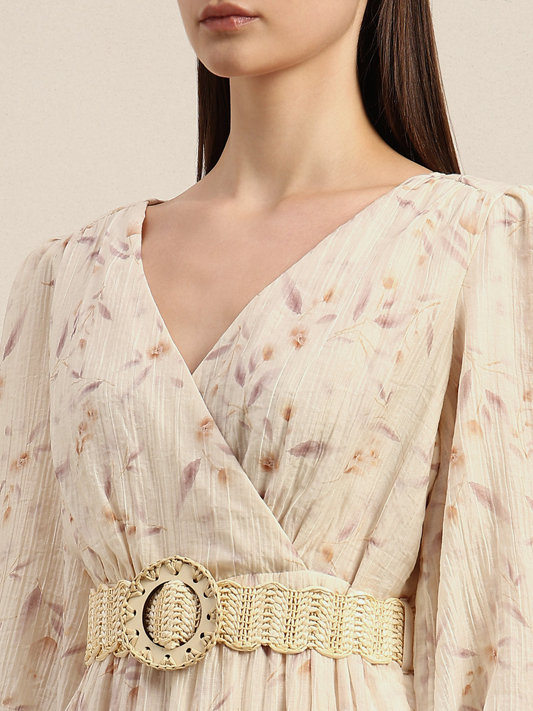 Ecru Floral Midi Dress