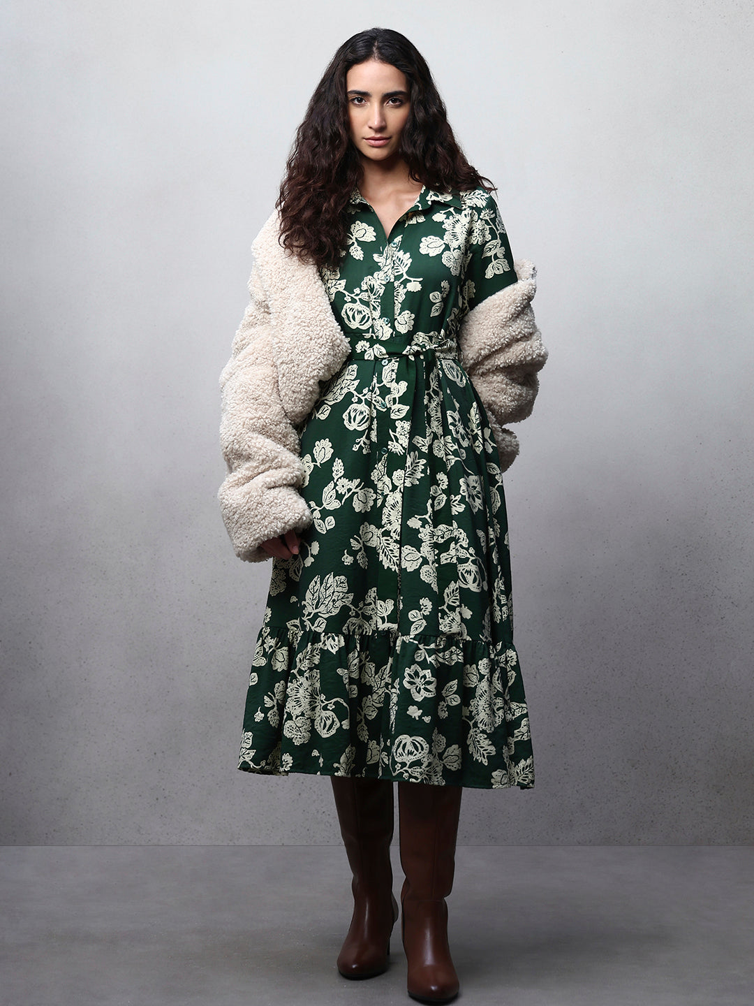 Floral Belted Shirt Dress