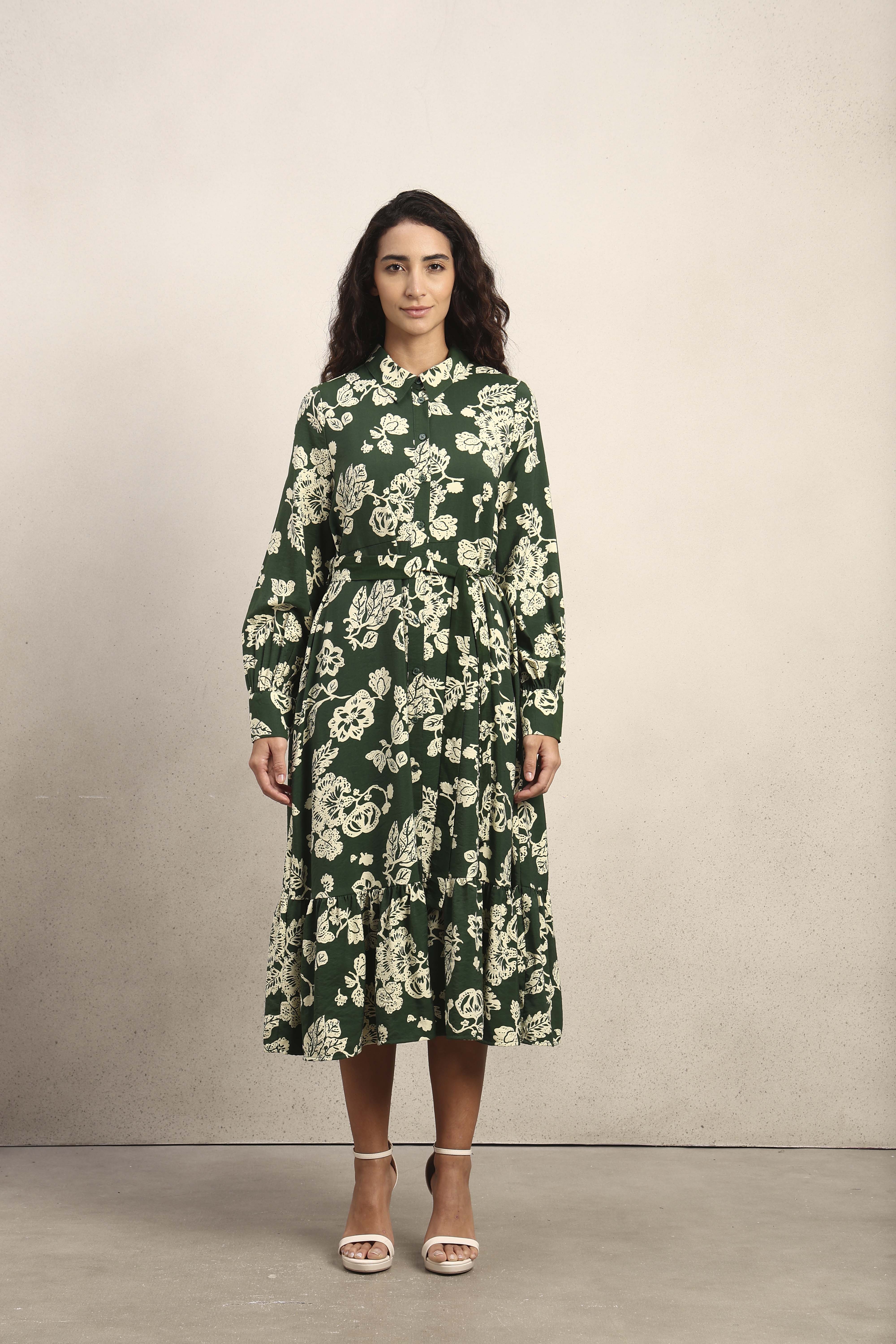 Floral Belted Shirt Dress