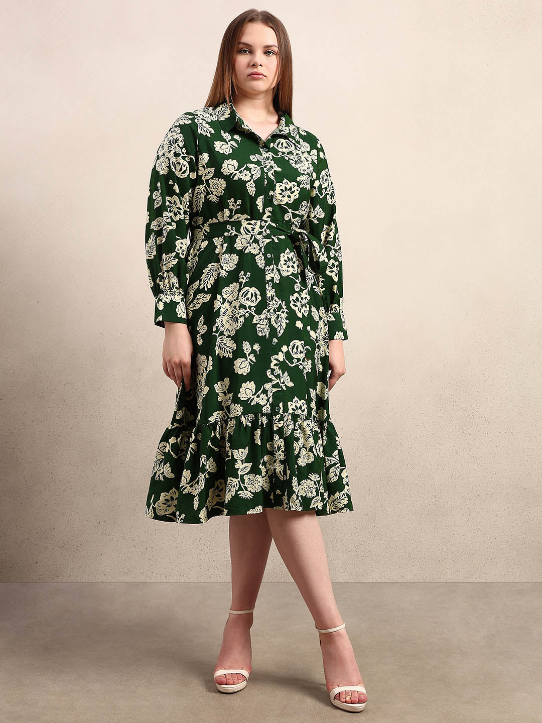 Curve Floral Belted Midaxi Dress