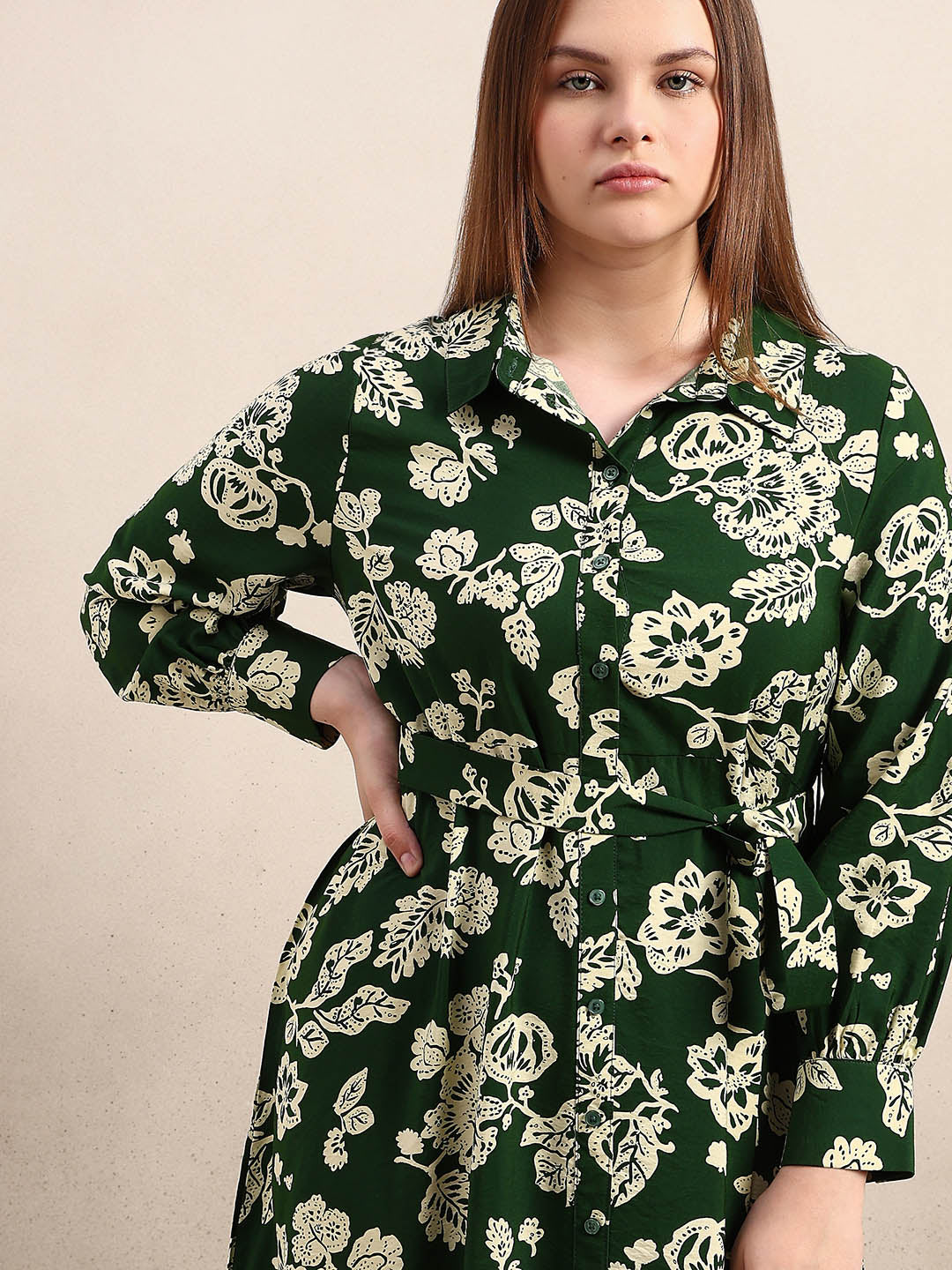 Curve Floral Belted Midaxi Dress