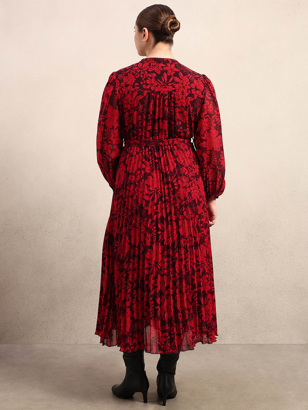 Curve Red Floral Pleated Midi Dress