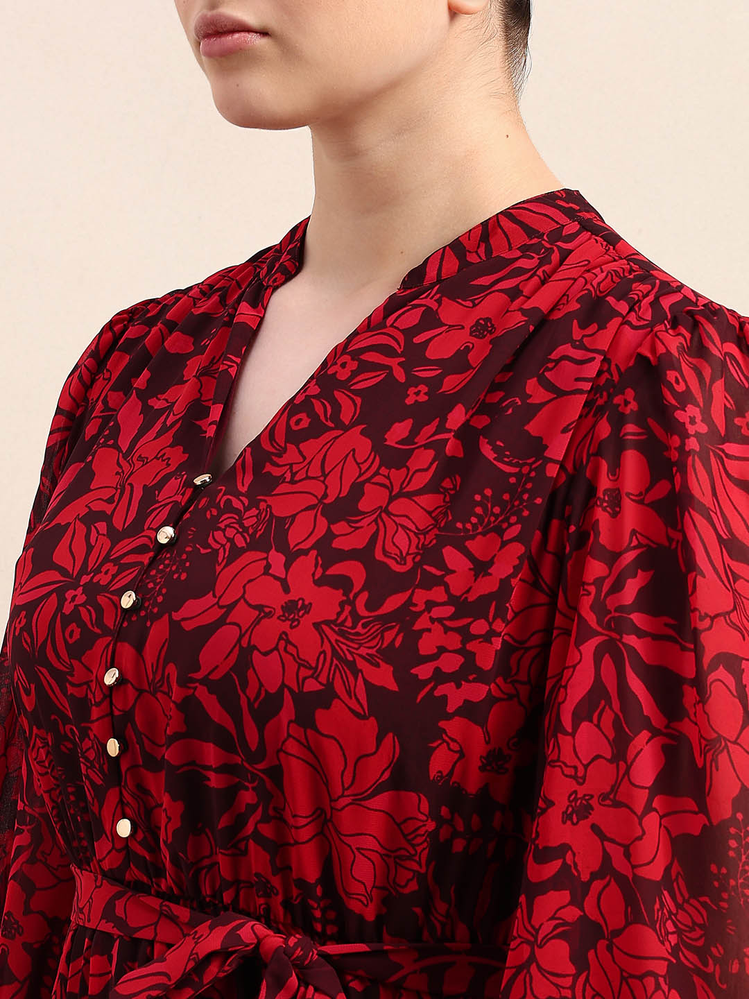 Curve Red Floral Pleated Midi Dress