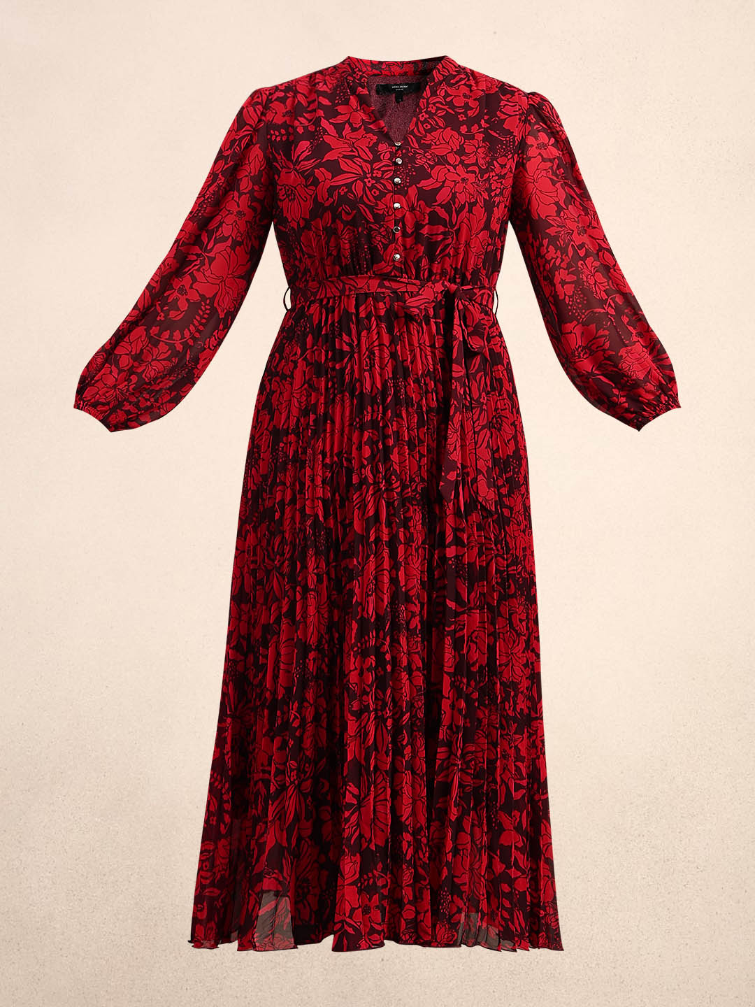 Curve Red Floral Pleated Midi Dress