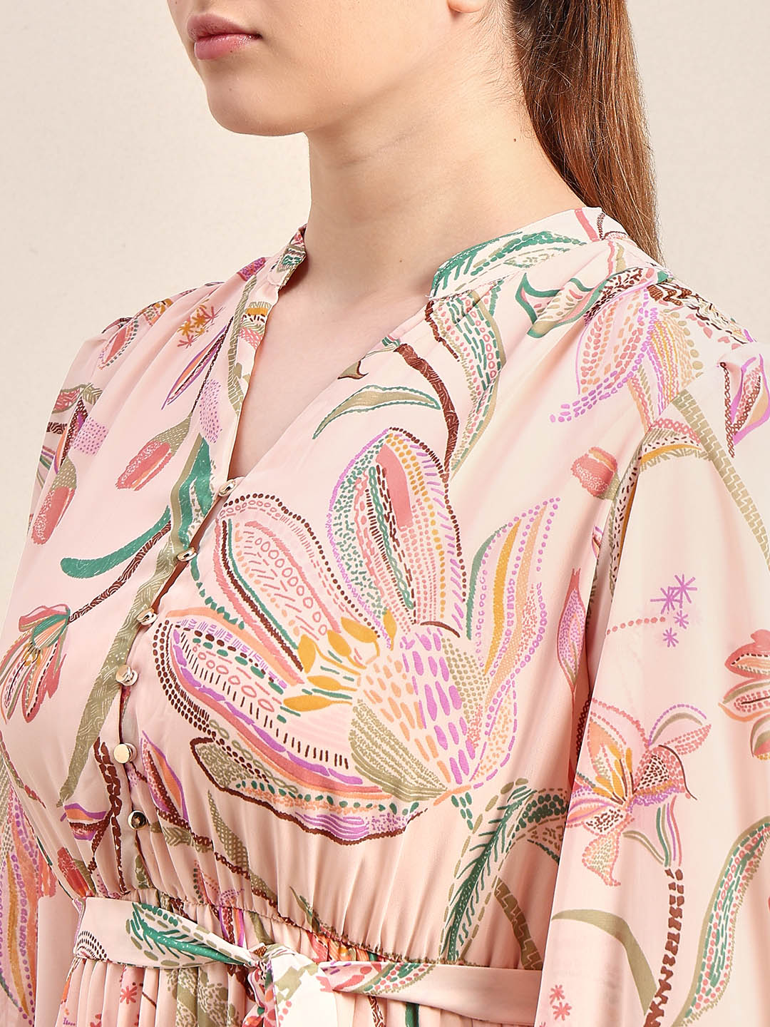 Curve Peach Floral Pleated Dress