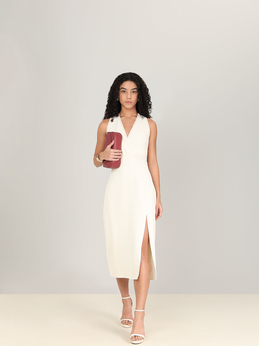 V-Neck Sleeveless Midi Dress