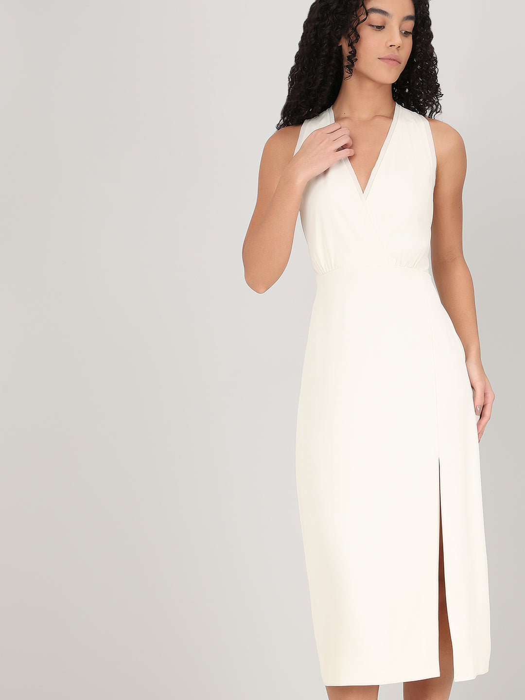 V-Neck Sleeveless Midi Dress