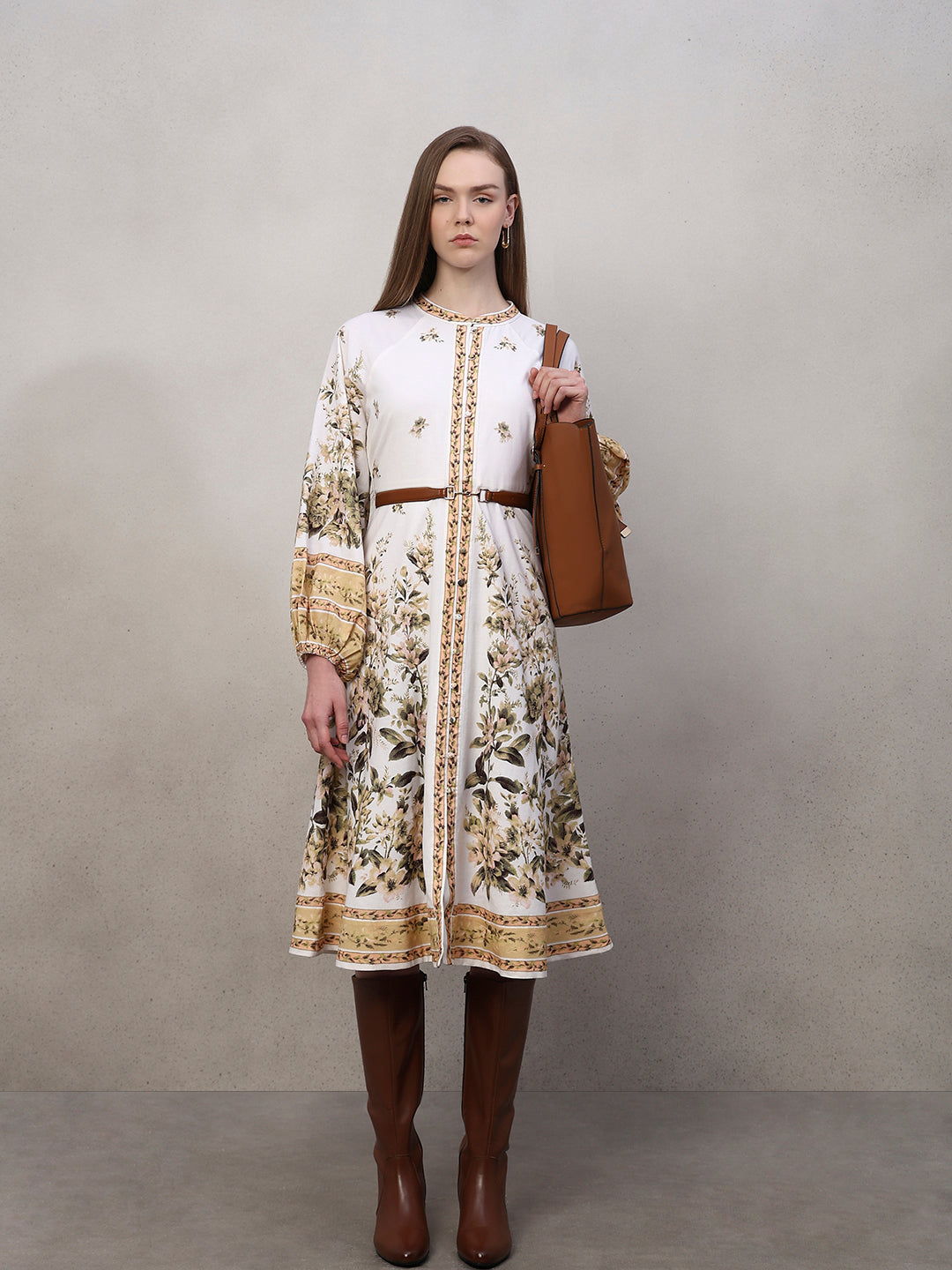 Floral Linen Blend Midi Dress