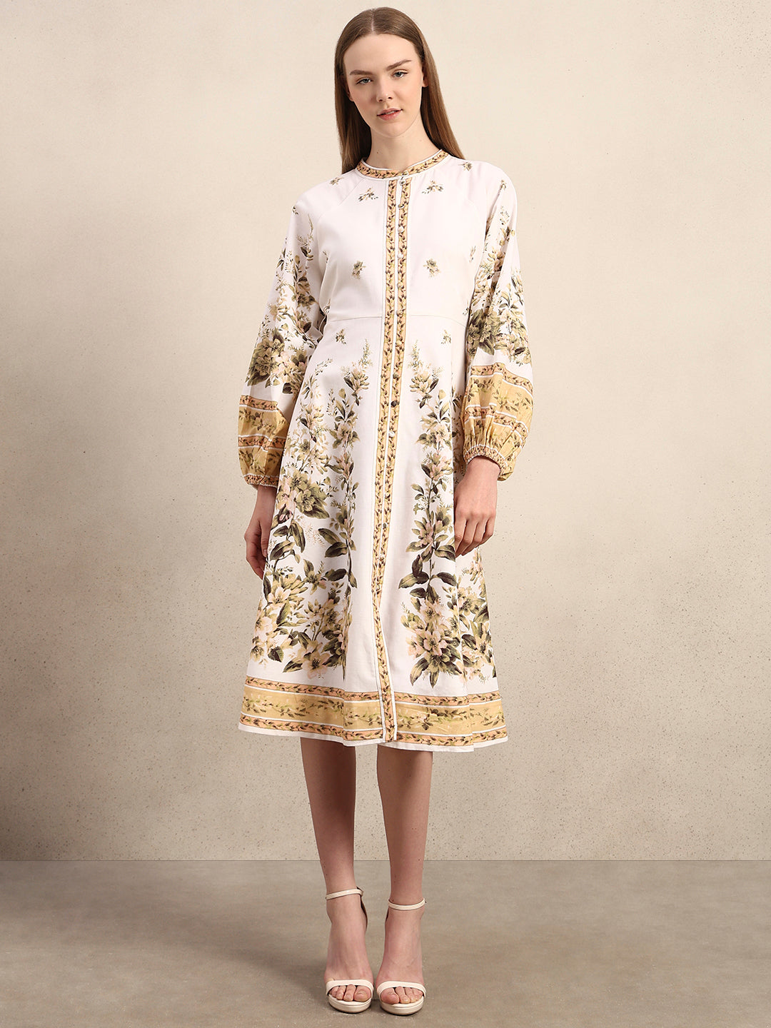 Floral Linen Blend Midi Dress