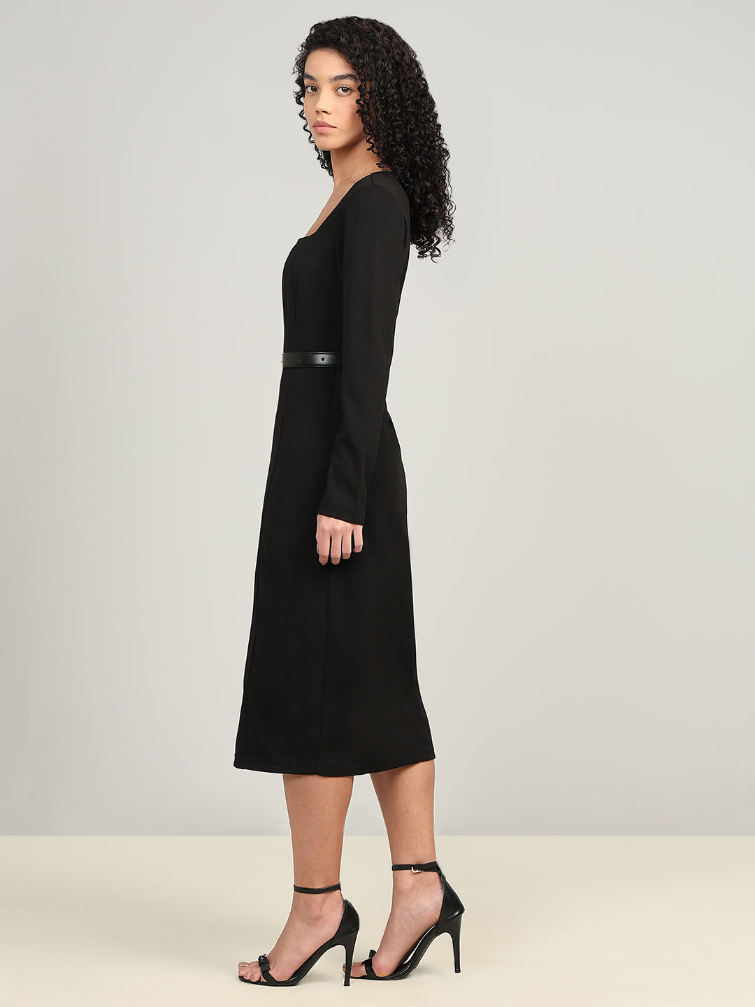 Black Belted Midi Dress