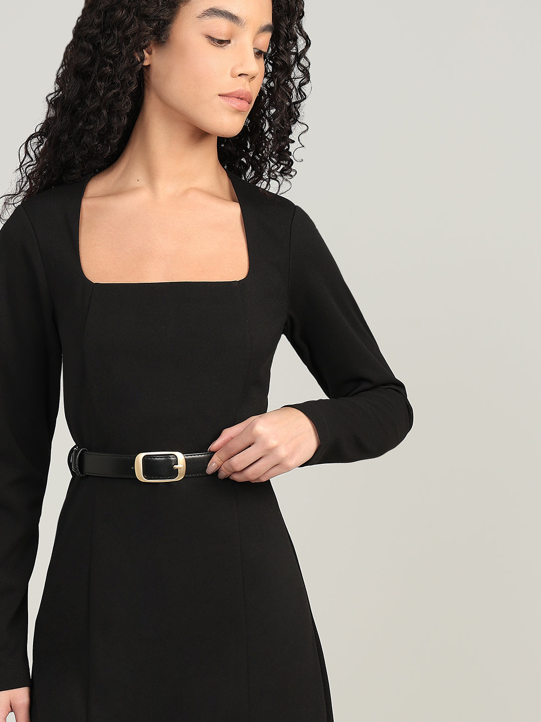 Black Belted Midi Dress