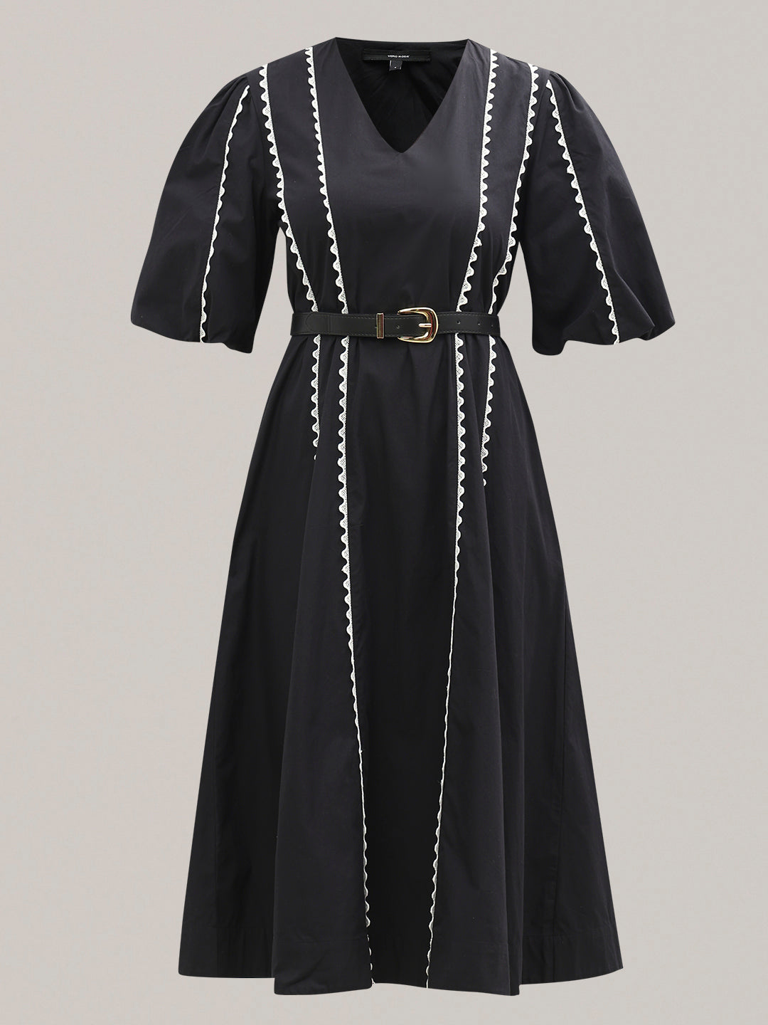 V-Neck Contrast Stitch Midi Dress