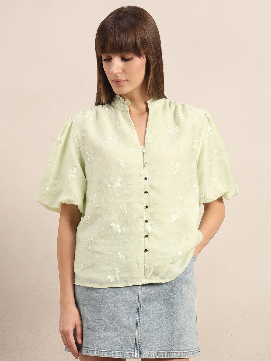 Green Embroidered Top
