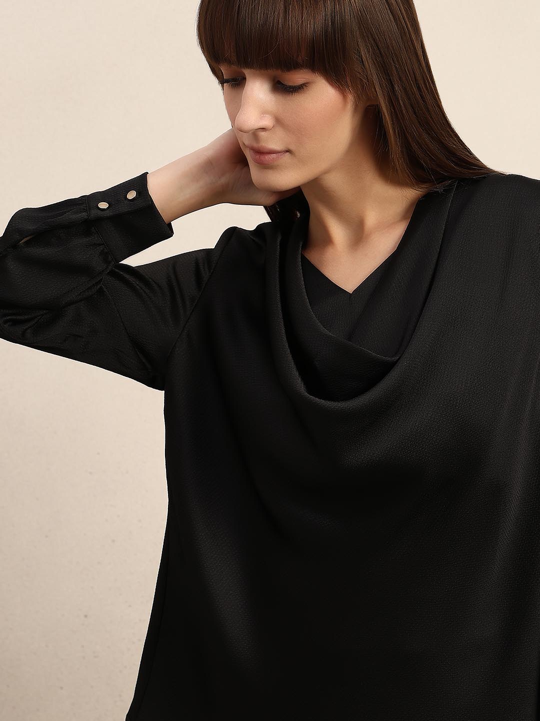 Black Cowl Neck Top