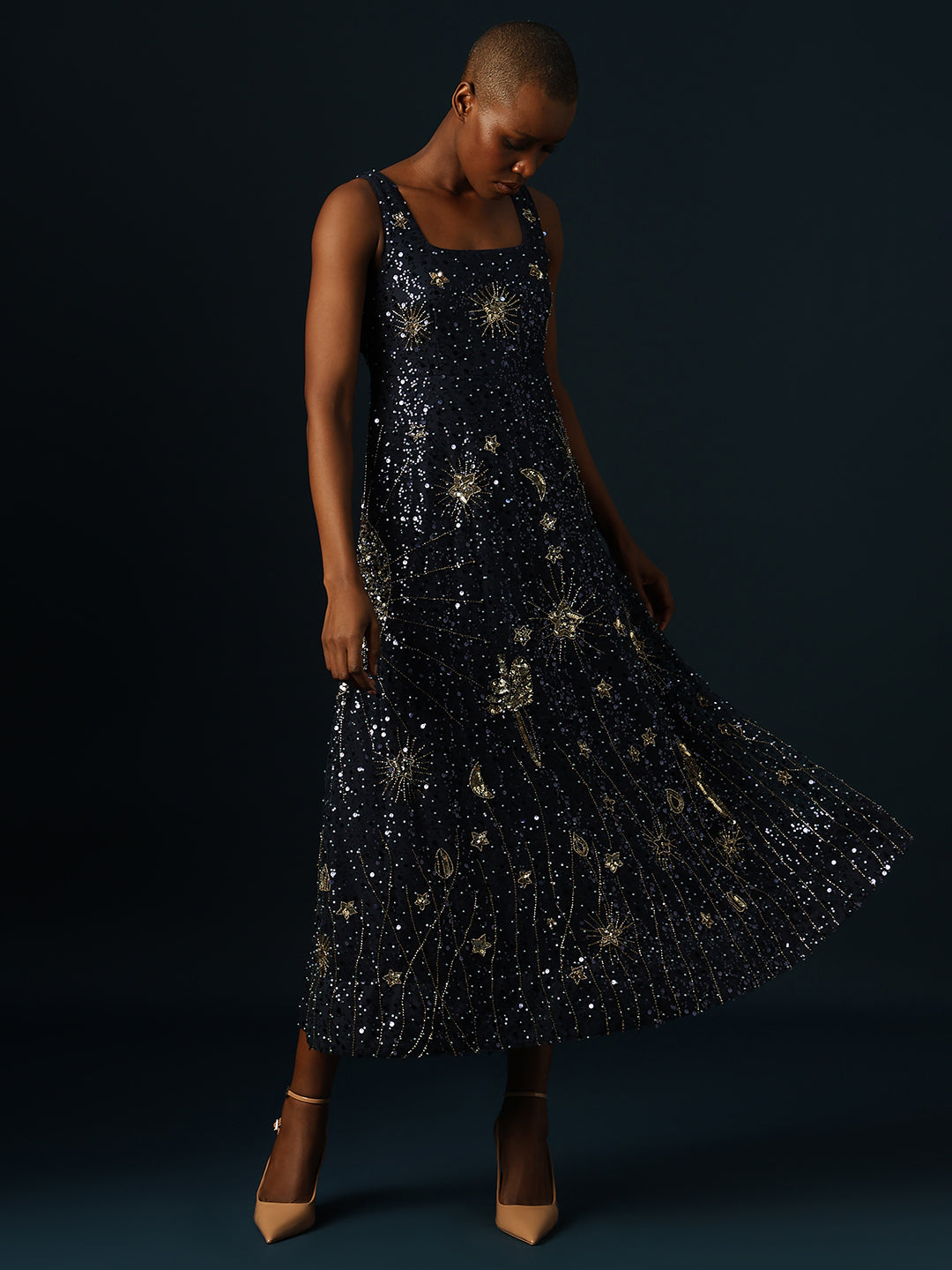 Marquee Sequin Embroidered Midi Dress