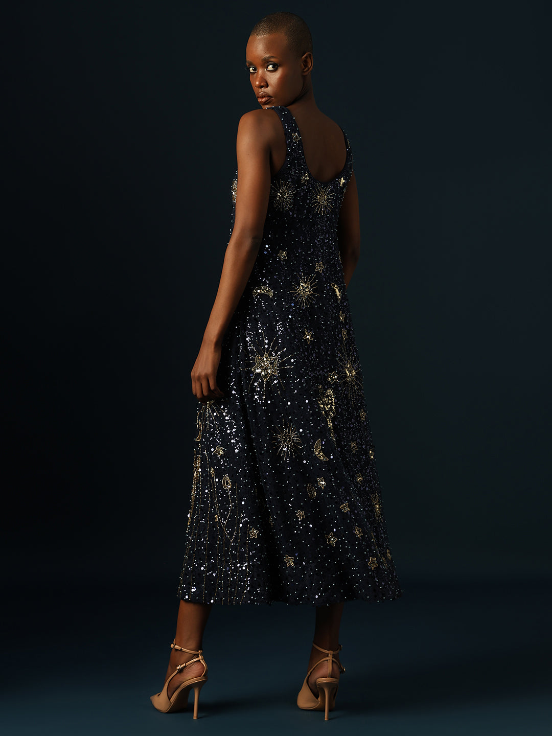 Sequin-Patch Print Midi Shirt-Dress