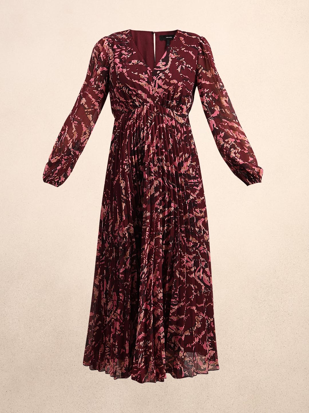 Red Printed Pleated Dress