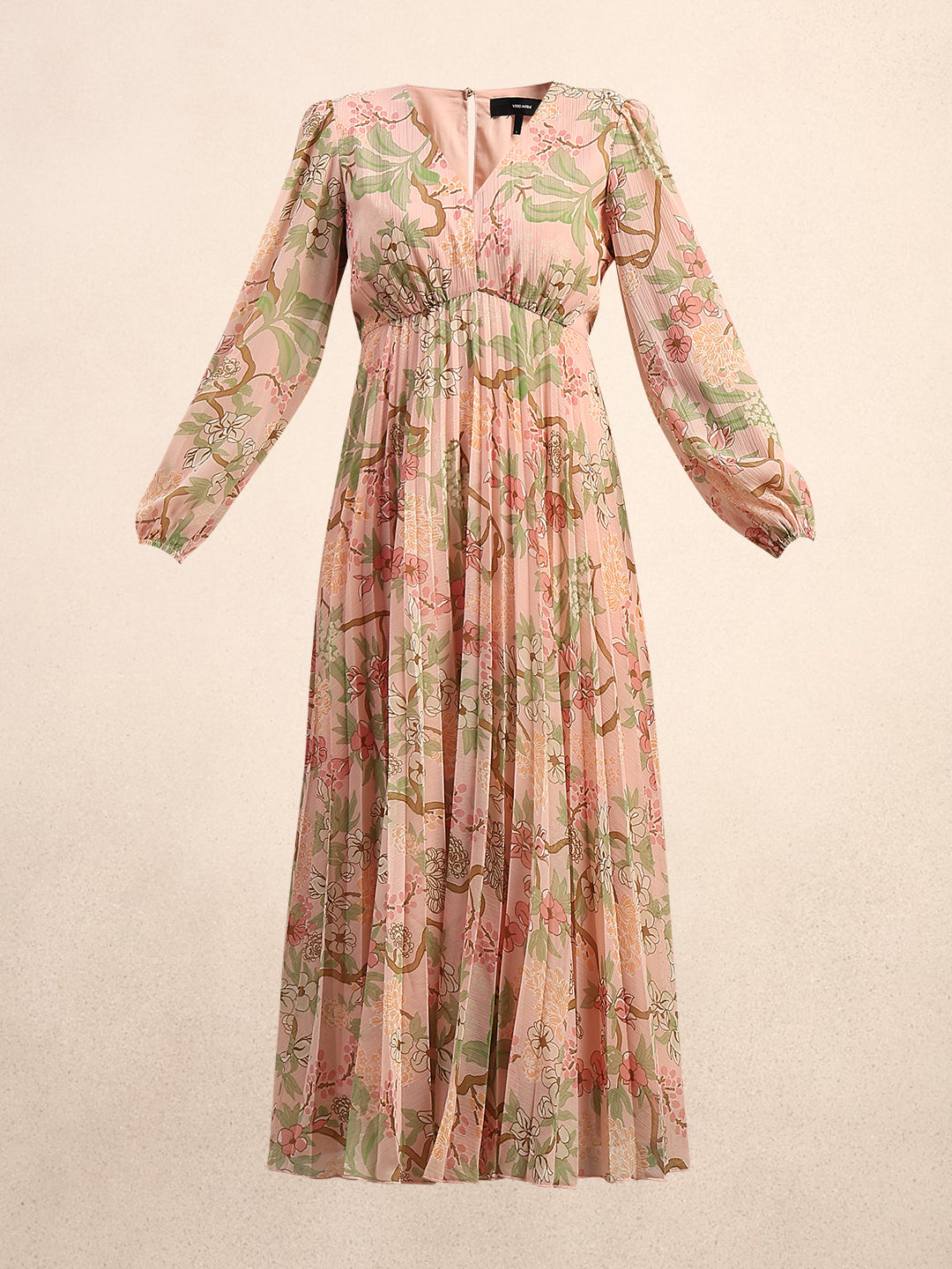 Pleated Floral V-Neck Dress