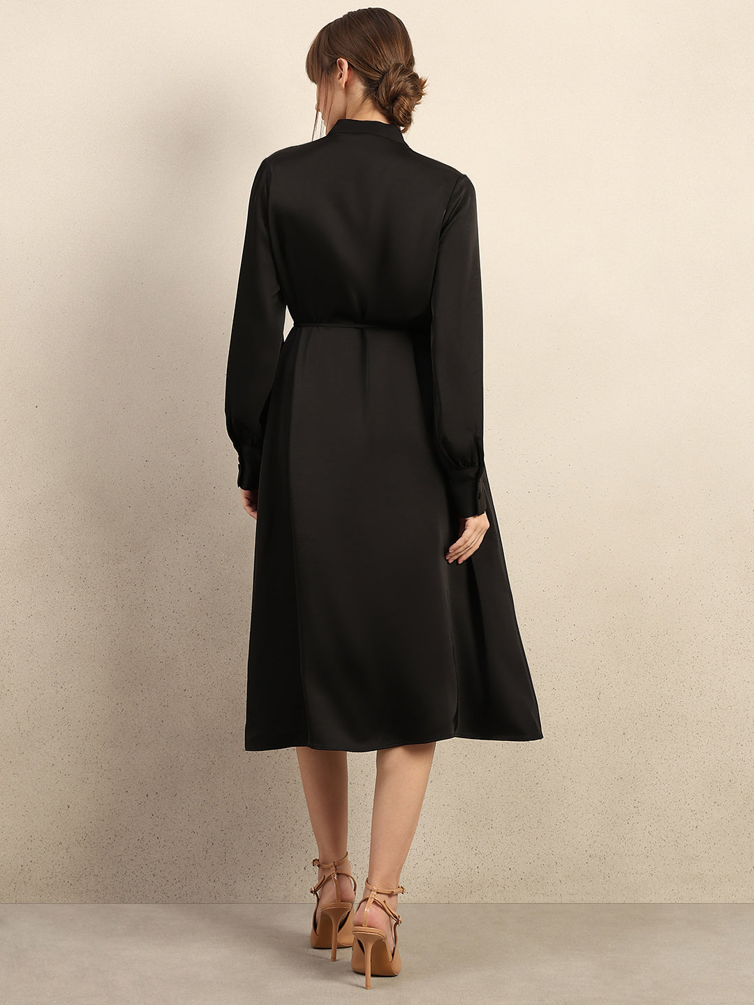 Satin V-Neck Midi Dress