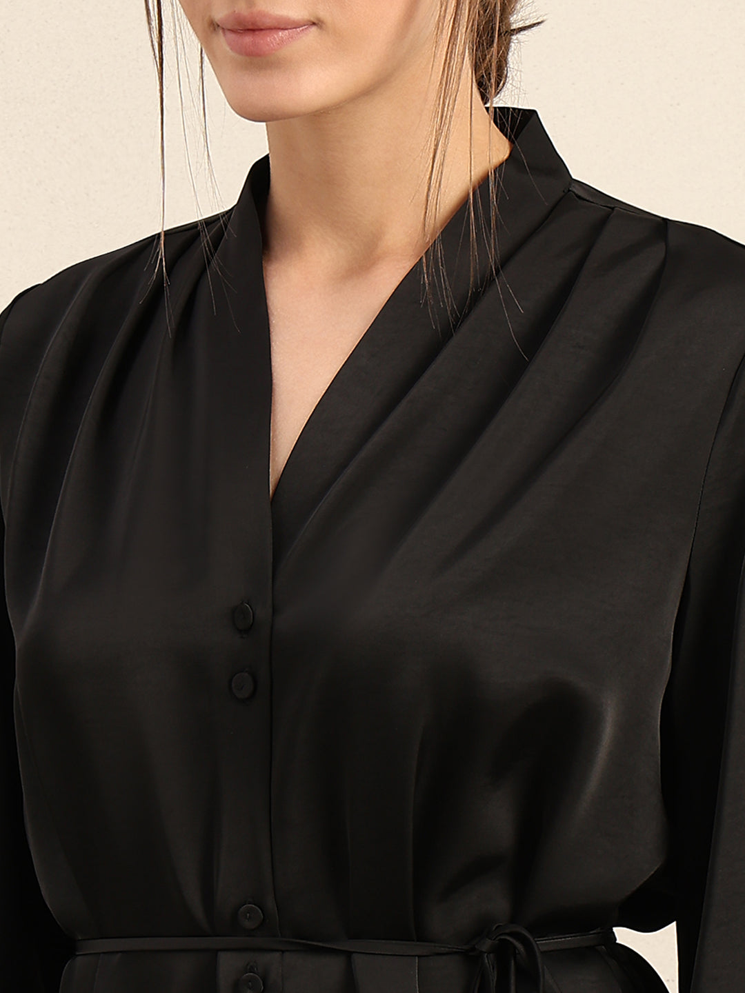 Satin V-Neck Midi Dress