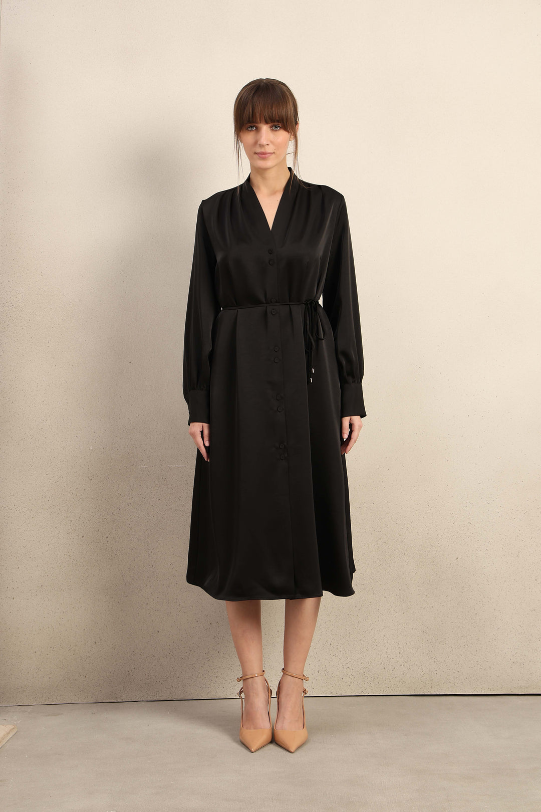 Satin V-Neck Midi Dress