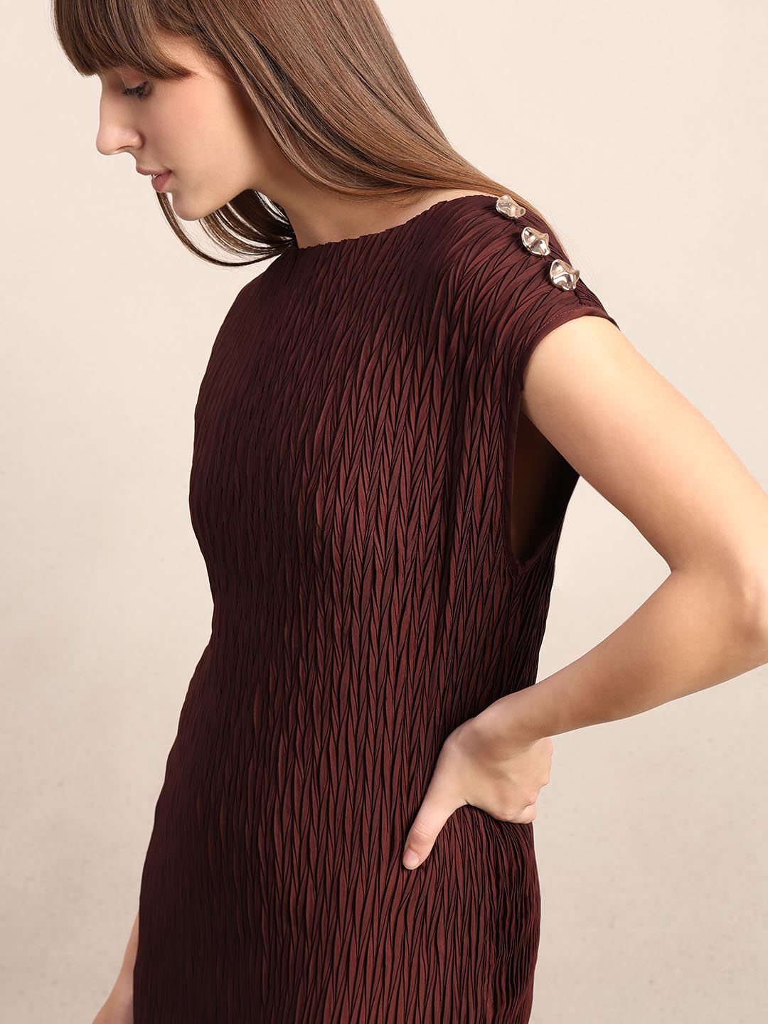 Chocolate Brown Textured Midi Dress