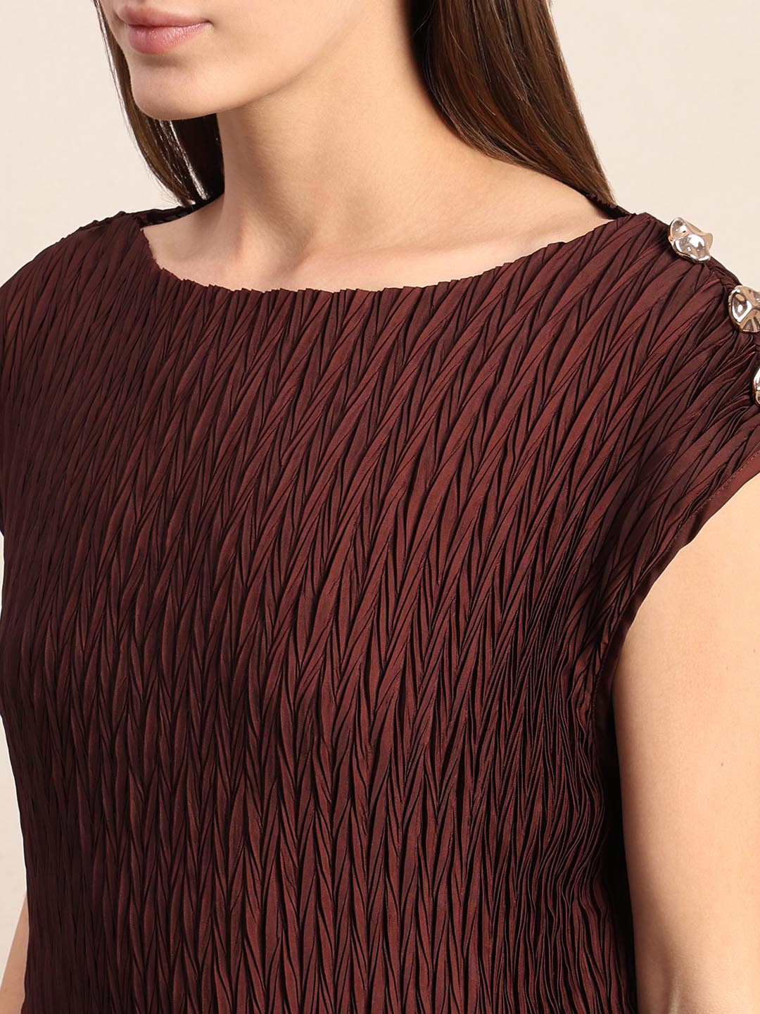 Chocolate Brown Textured Midi Dress