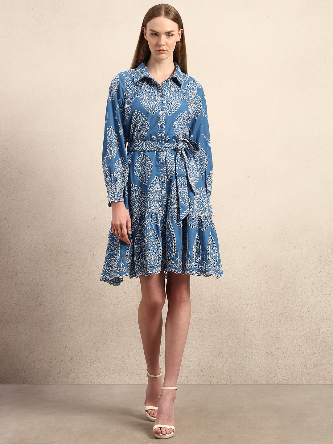 Embroidered Cotton Shirt Dress
