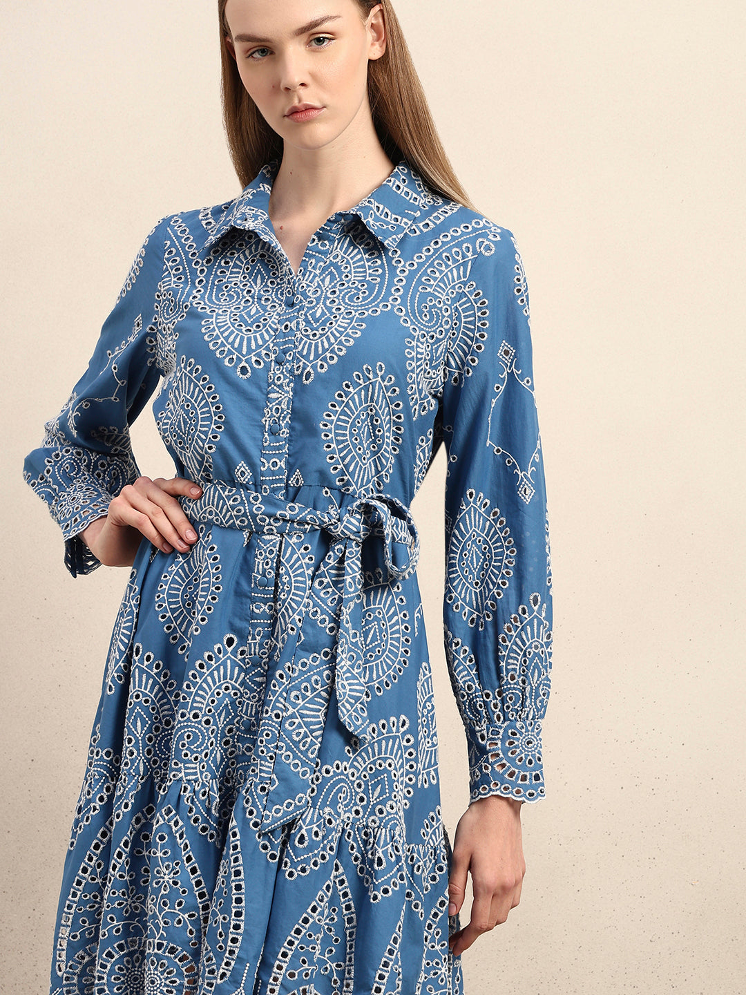 Embroidered Cotton Shirt Dress