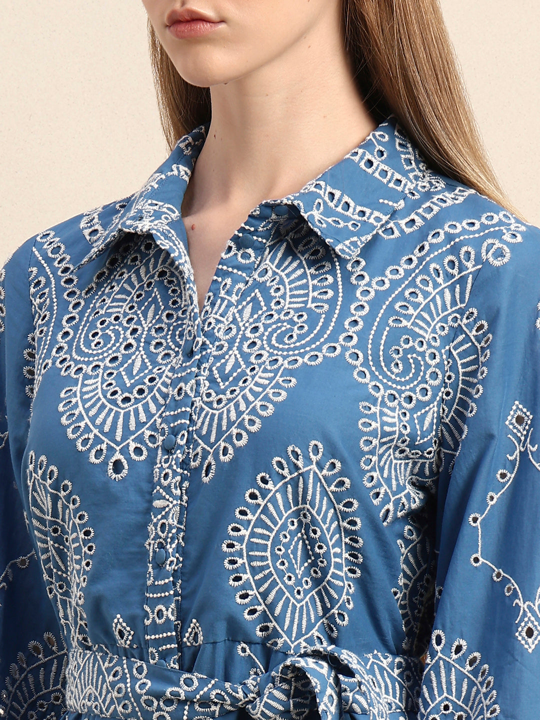 Embroidered Cotton Shirt Dress