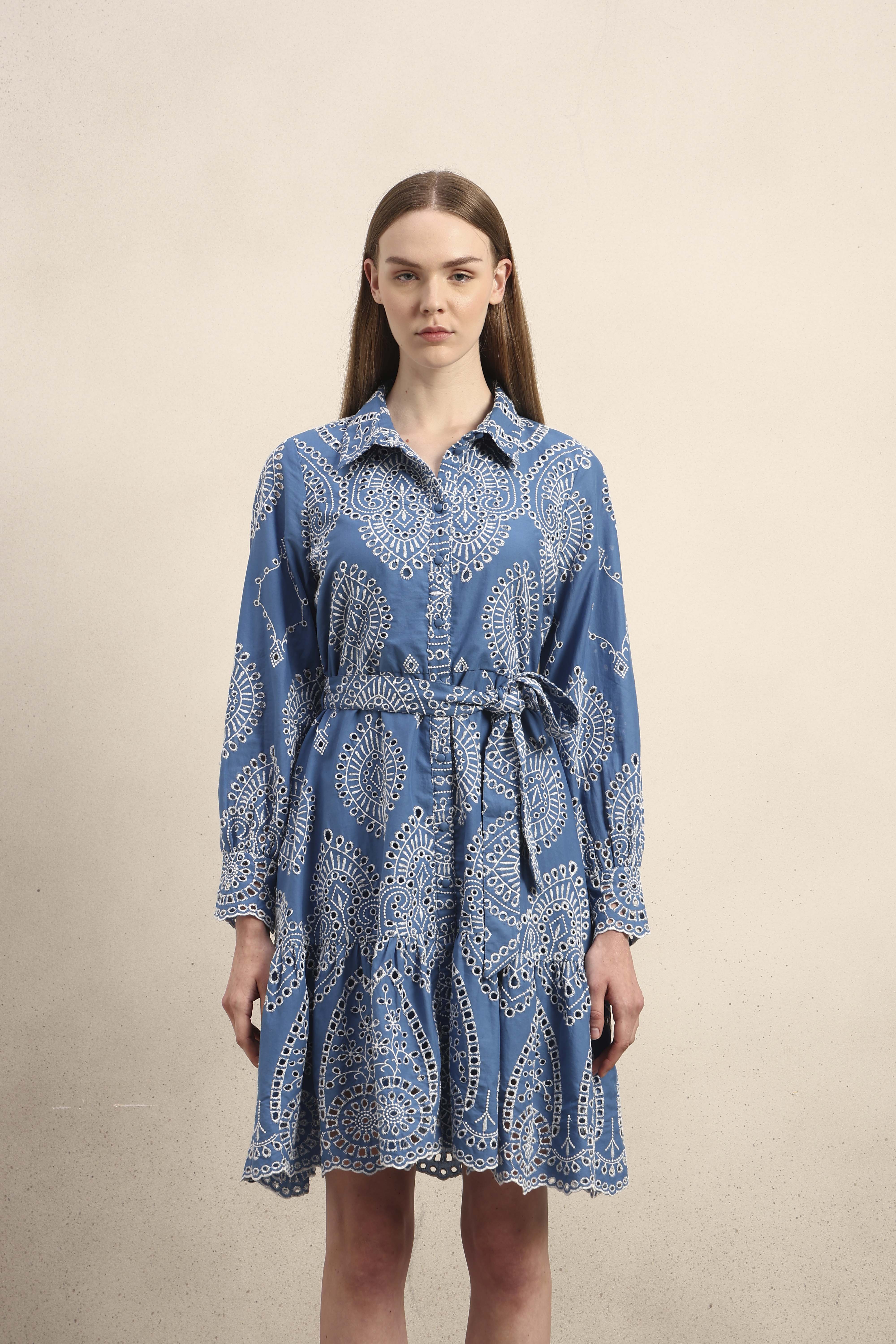 Embroidered Cotton Shirt Dress