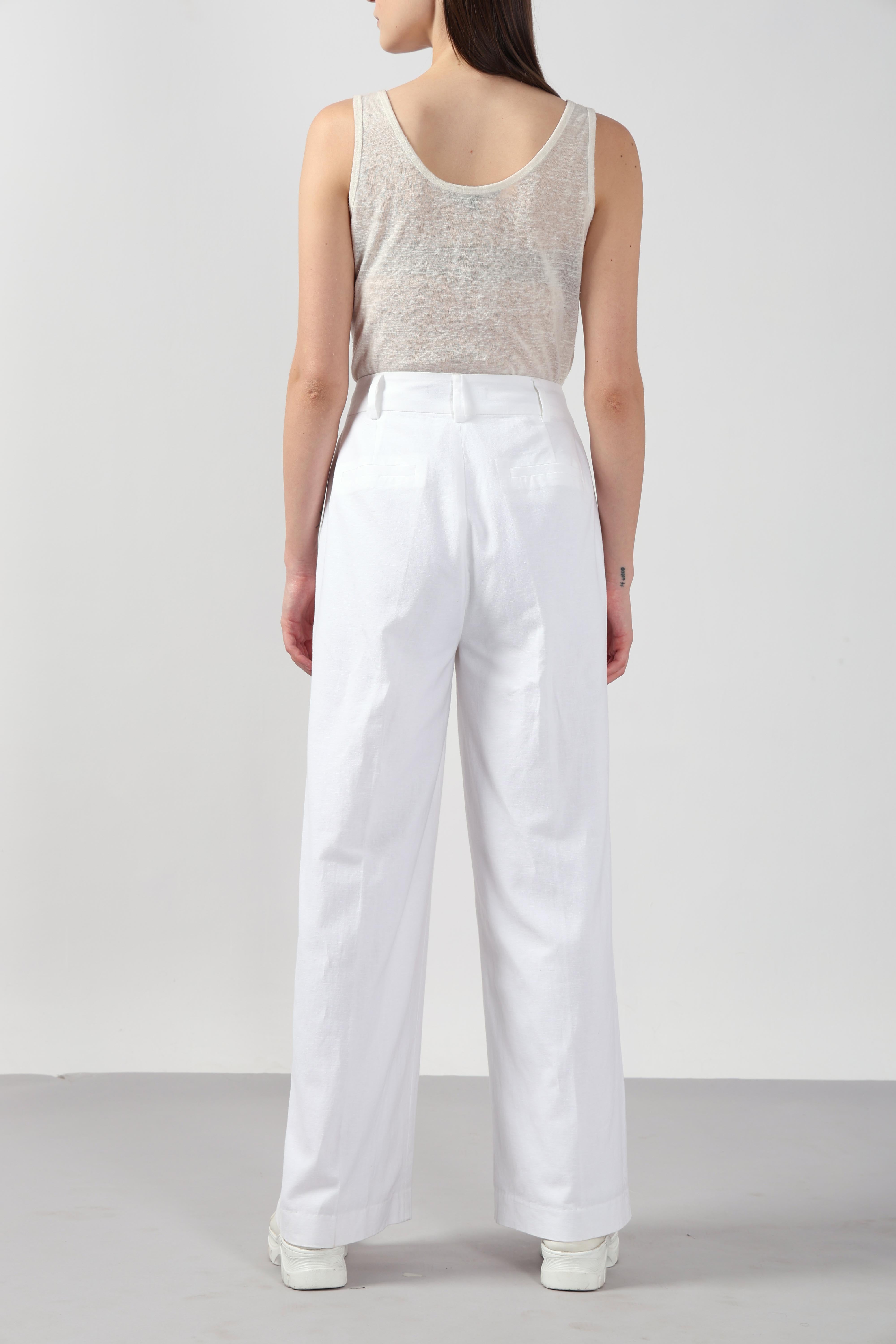 White Mid Rise Straight Fit Pants
