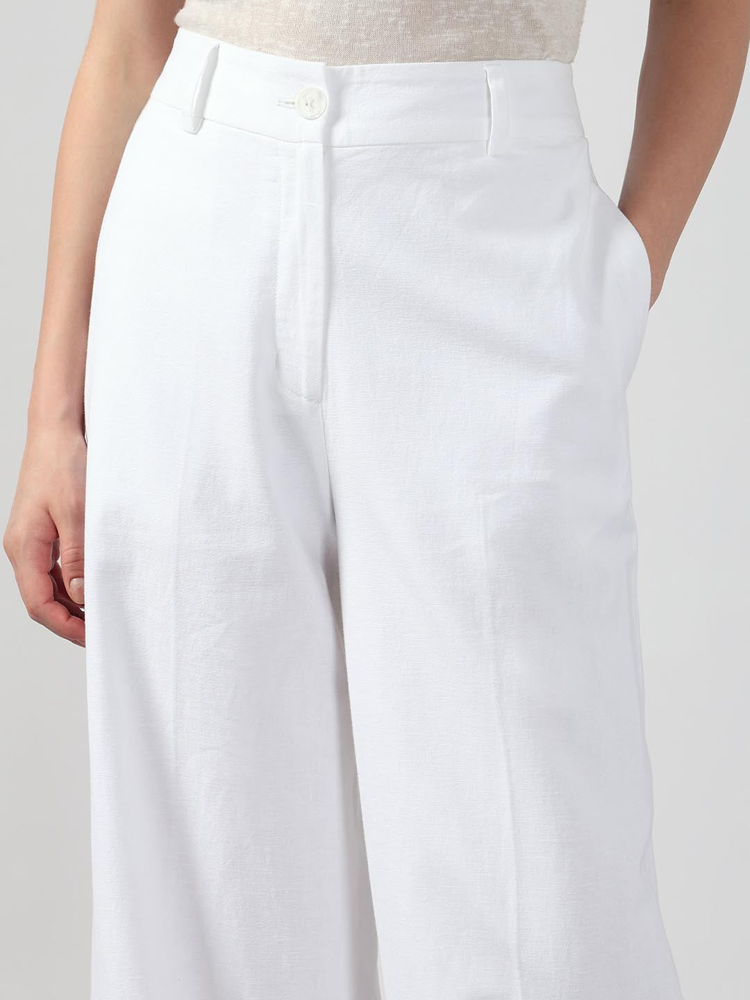 White Mid Rise Straight Fit Pants