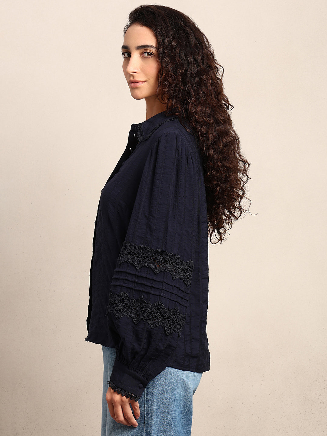 Navy Blue Lace Detail Shirt