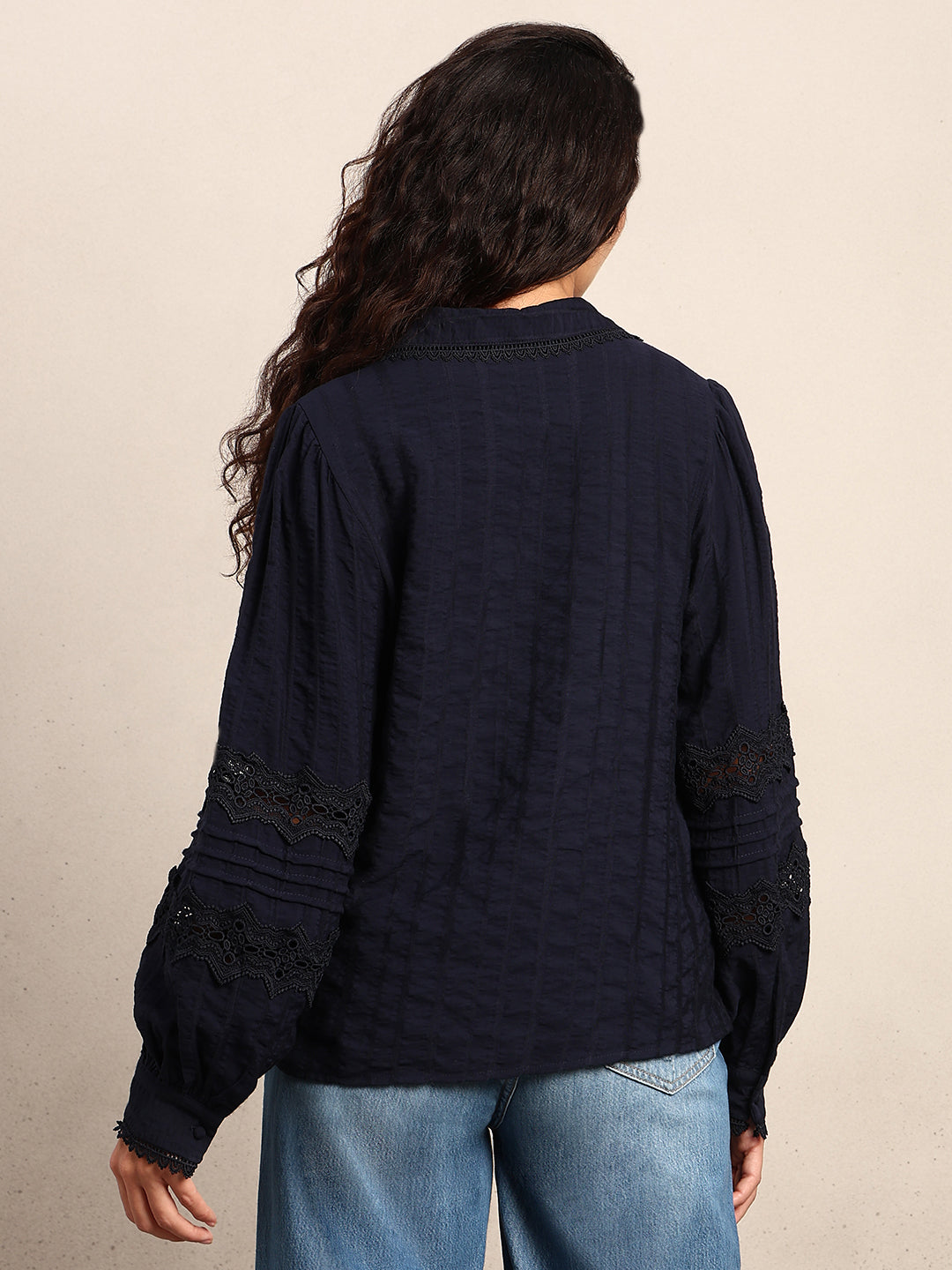 Navy Blue Lace Detail Shirt