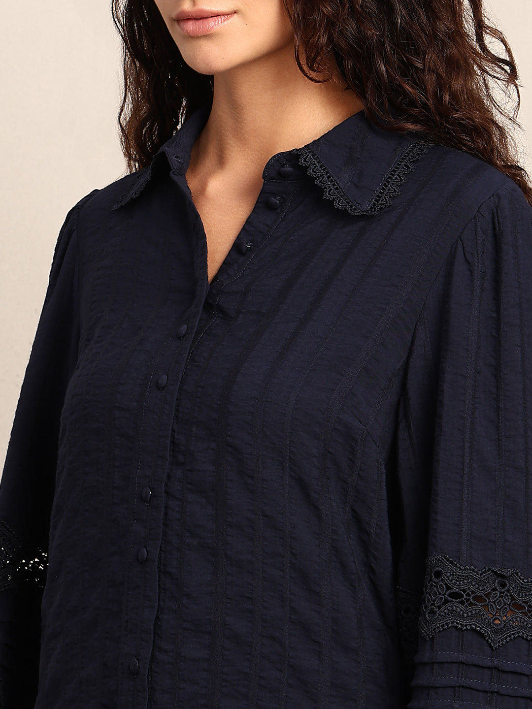 Navy Blue Lace Detail Shirt