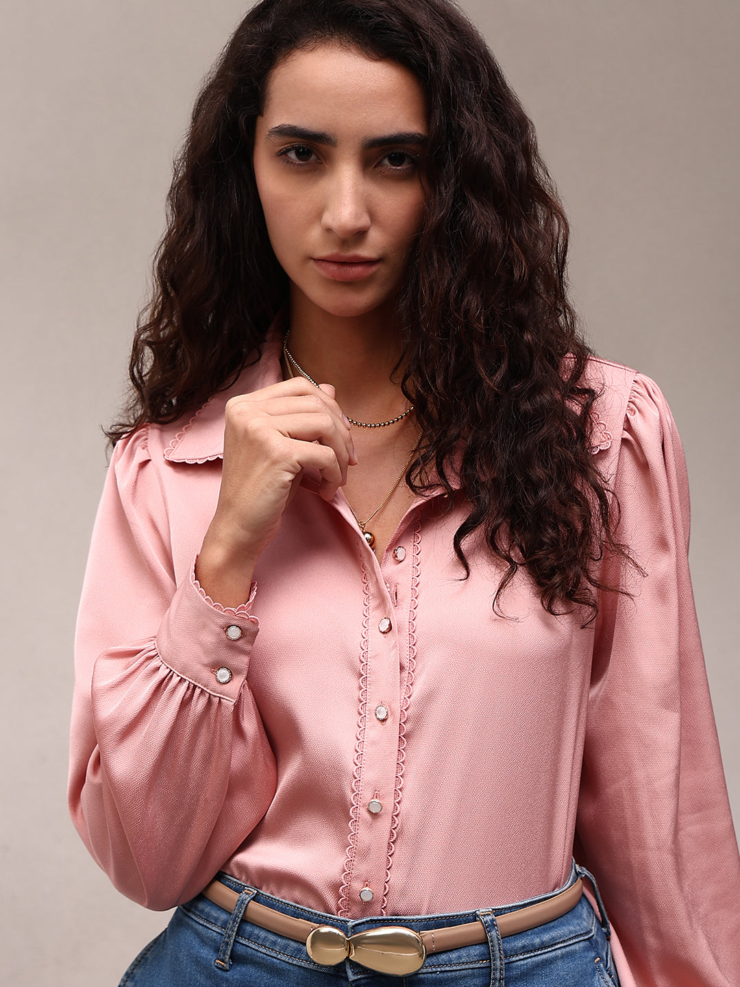 Pink Cuff Sleeves Shirt