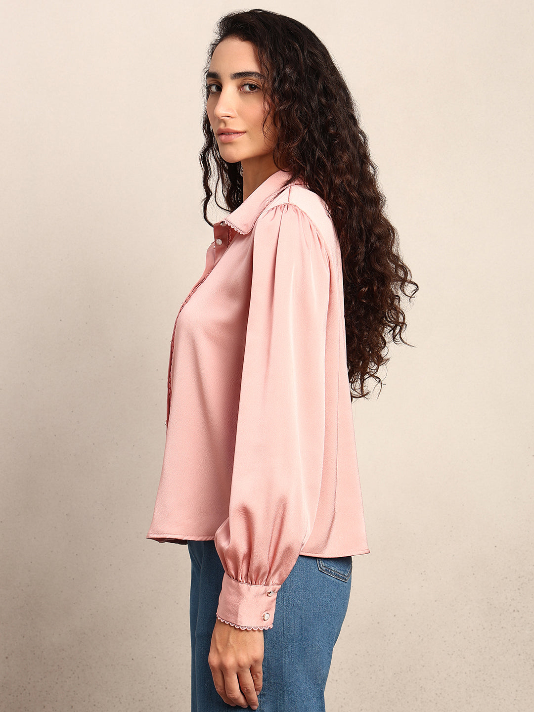 Pink Cuff Sleeves Shirt