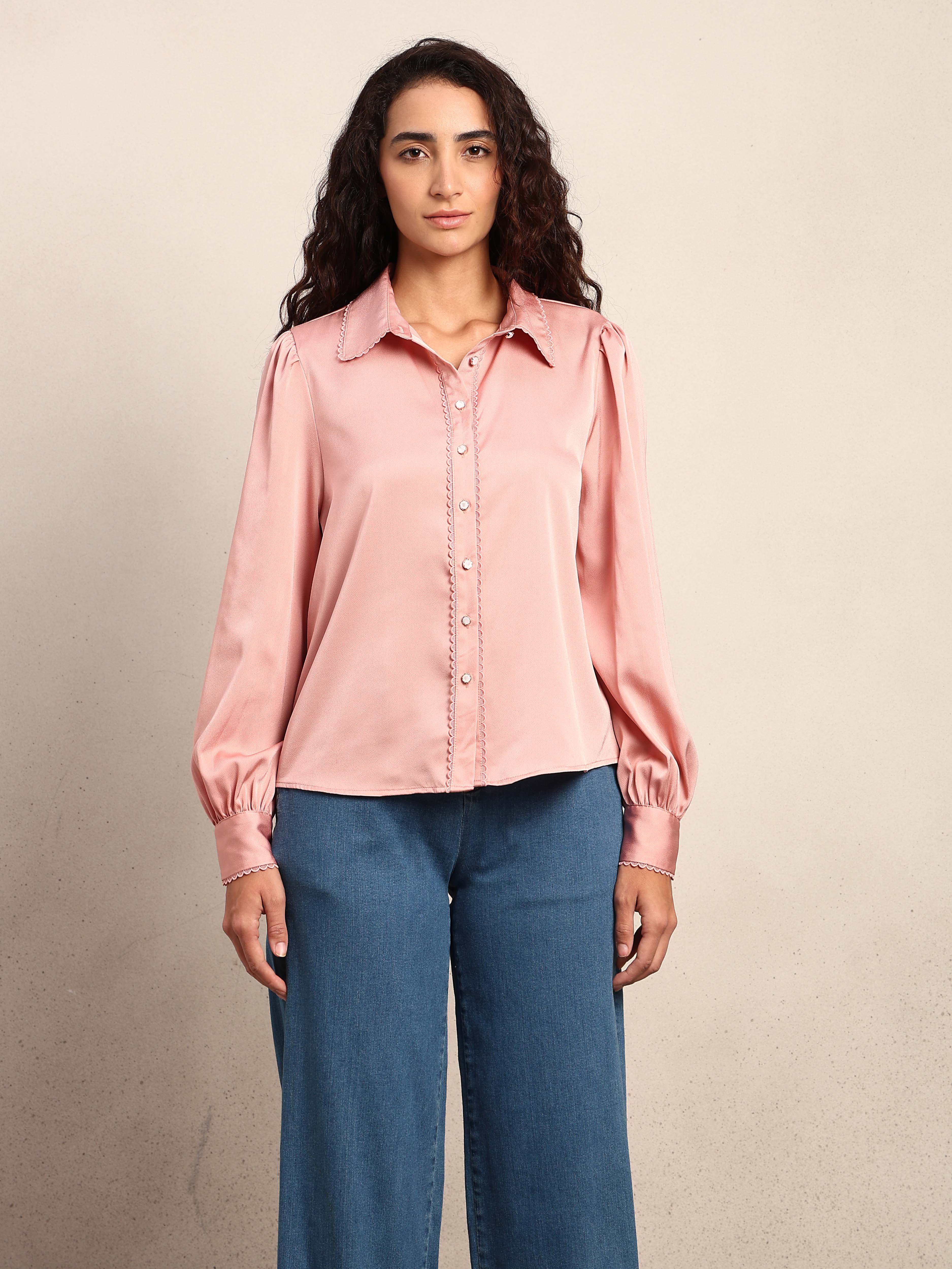Pink Cuff Sleeves Shirt