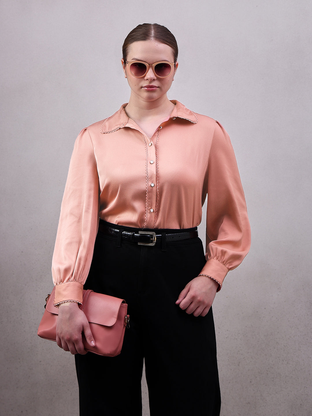 CURVE Pink Satin Shirt