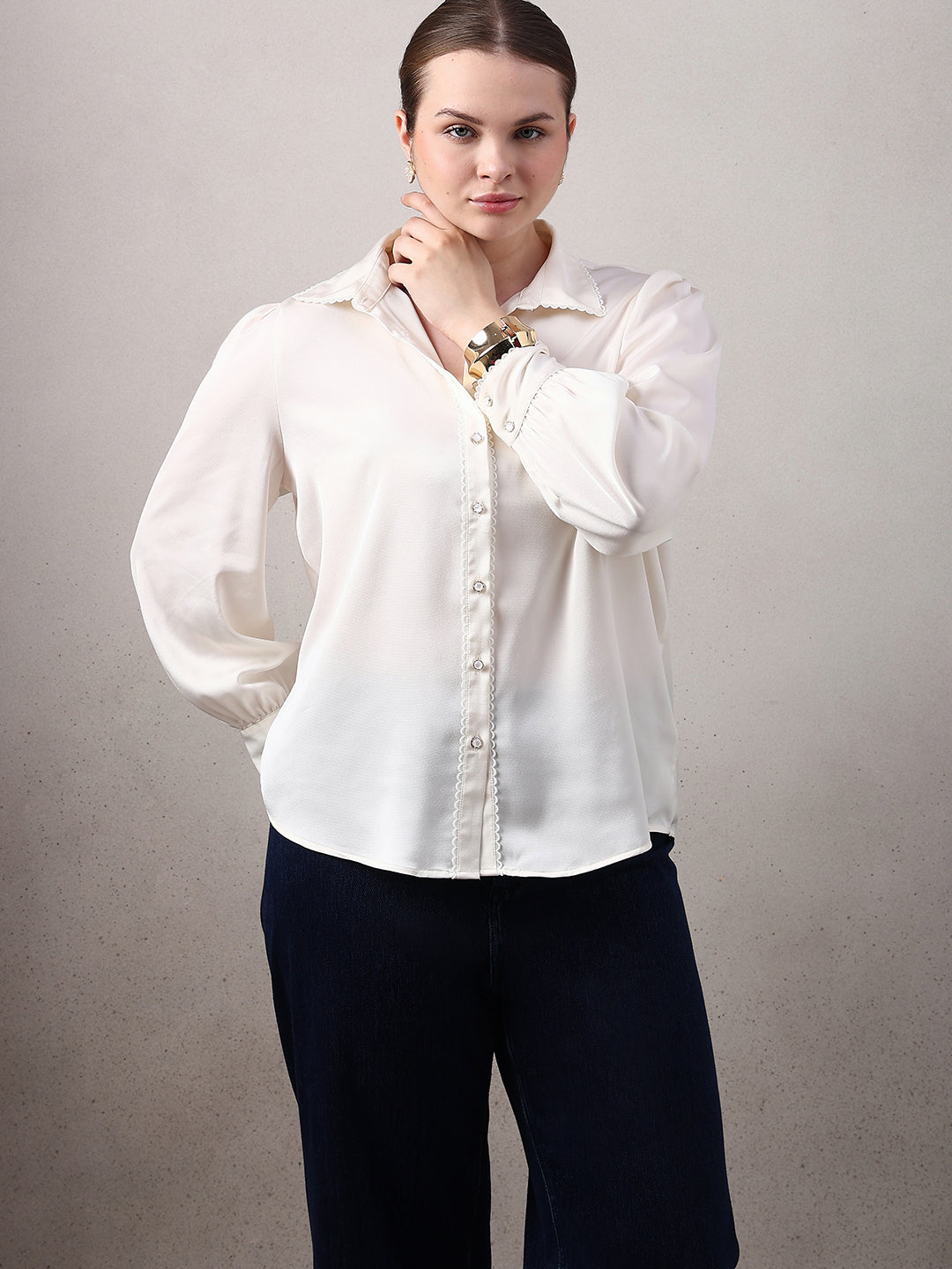 CURVE Pearl Ivory Satin Shirt