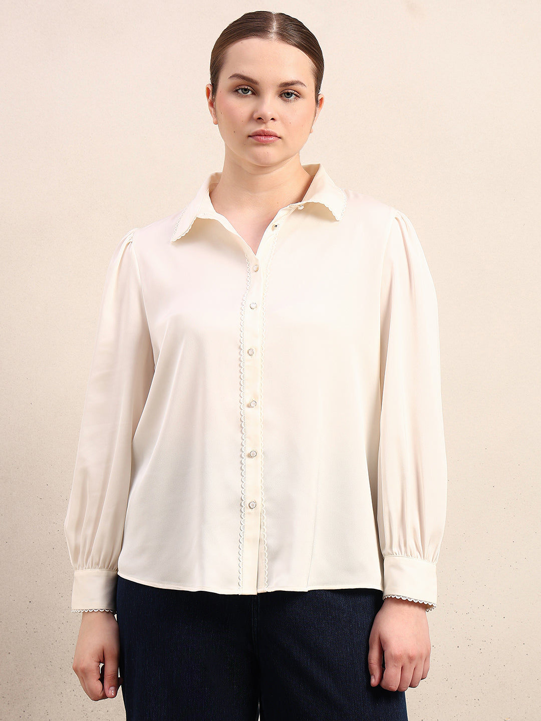 CURVE Pearl Ivory Satin Shirt
