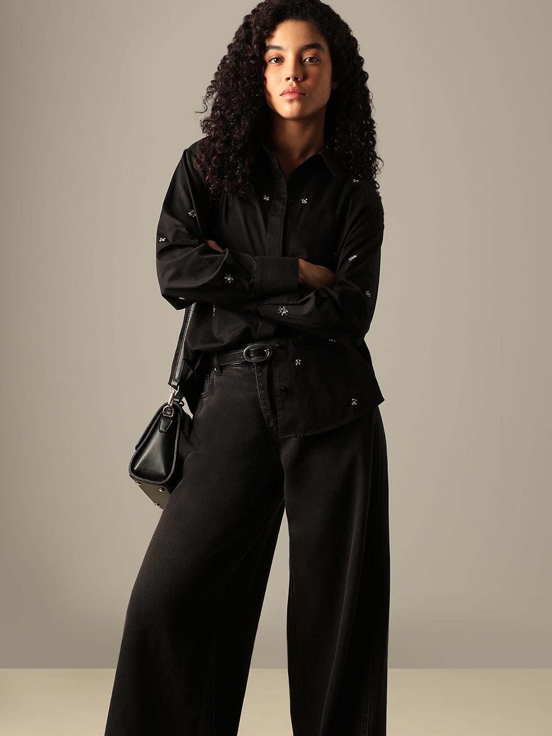 Black Embellished Cotton Shirt