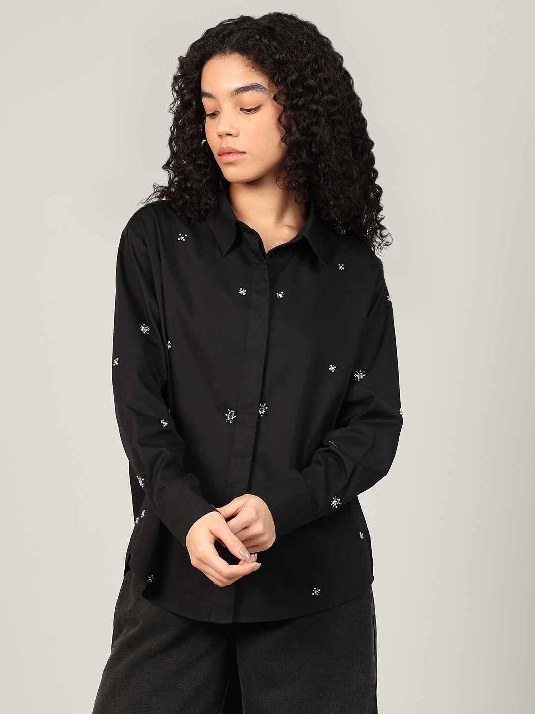 Black Embellished Cotton Shirt
