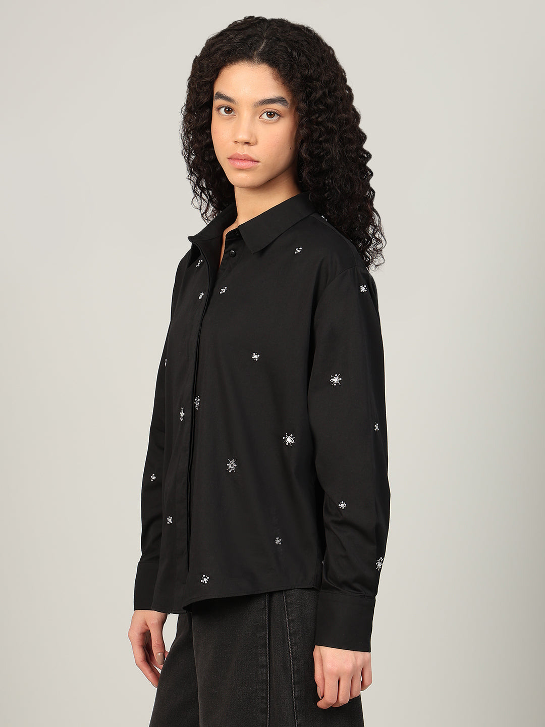Black Embellished Cotton Shirt