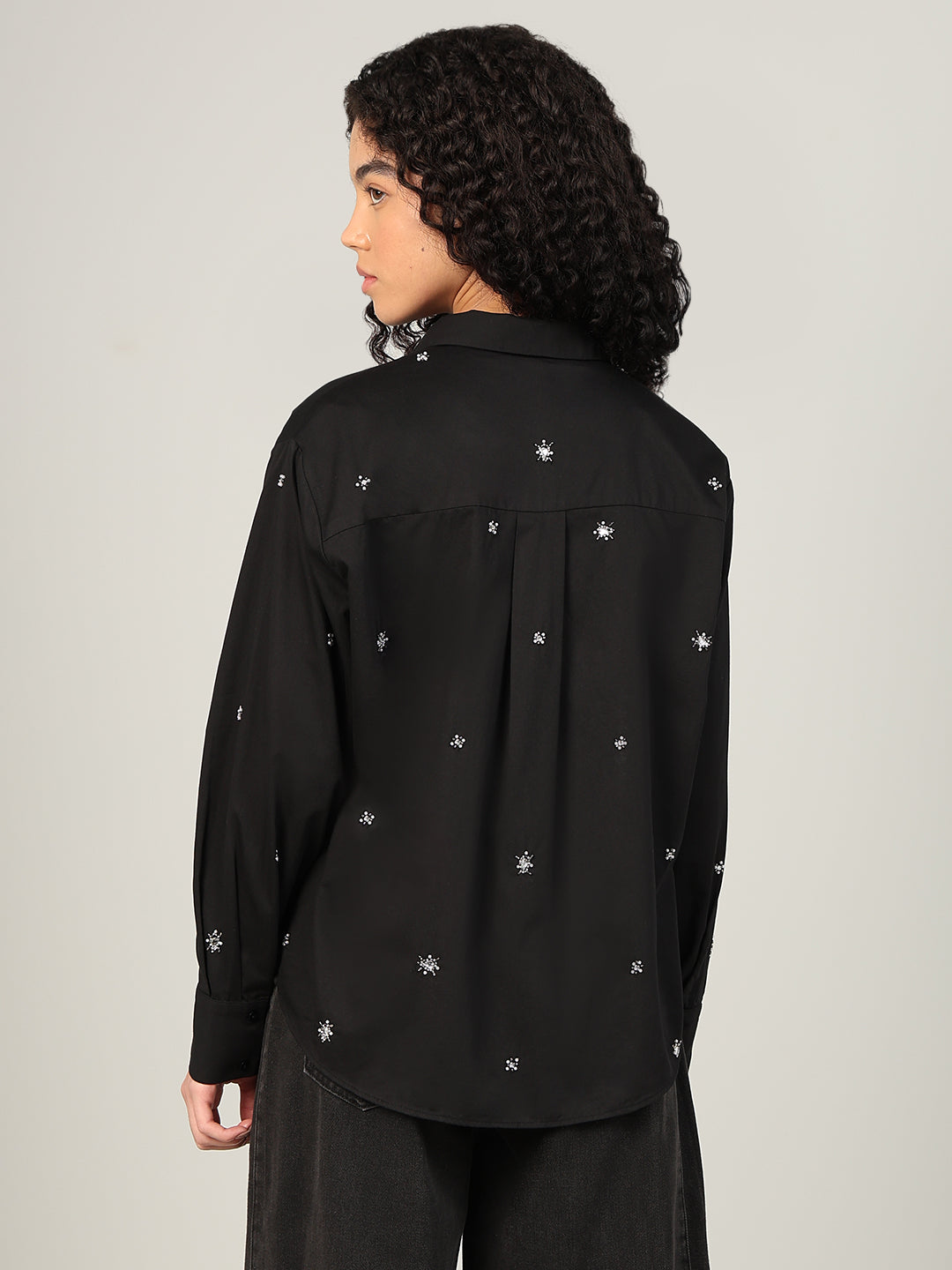 Black Embellished Cotton Shirt