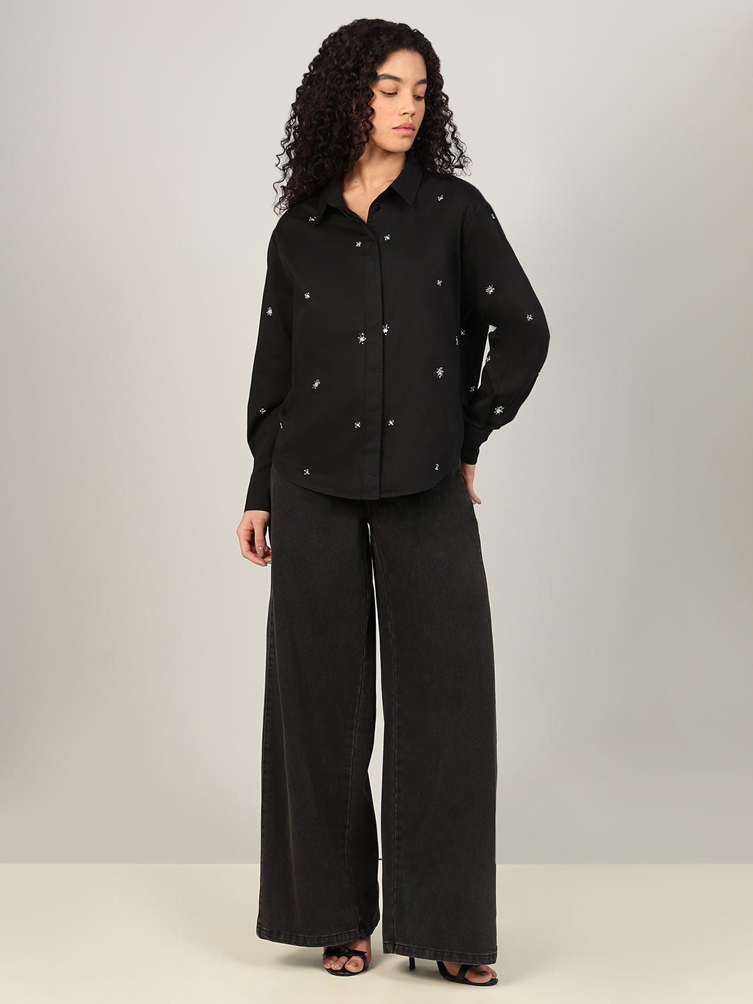 Black Embellished Cotton Shirt